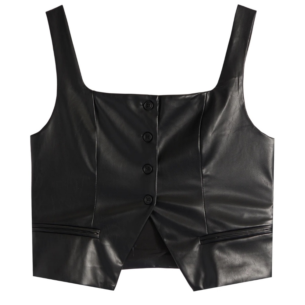 Black faux leather vest top